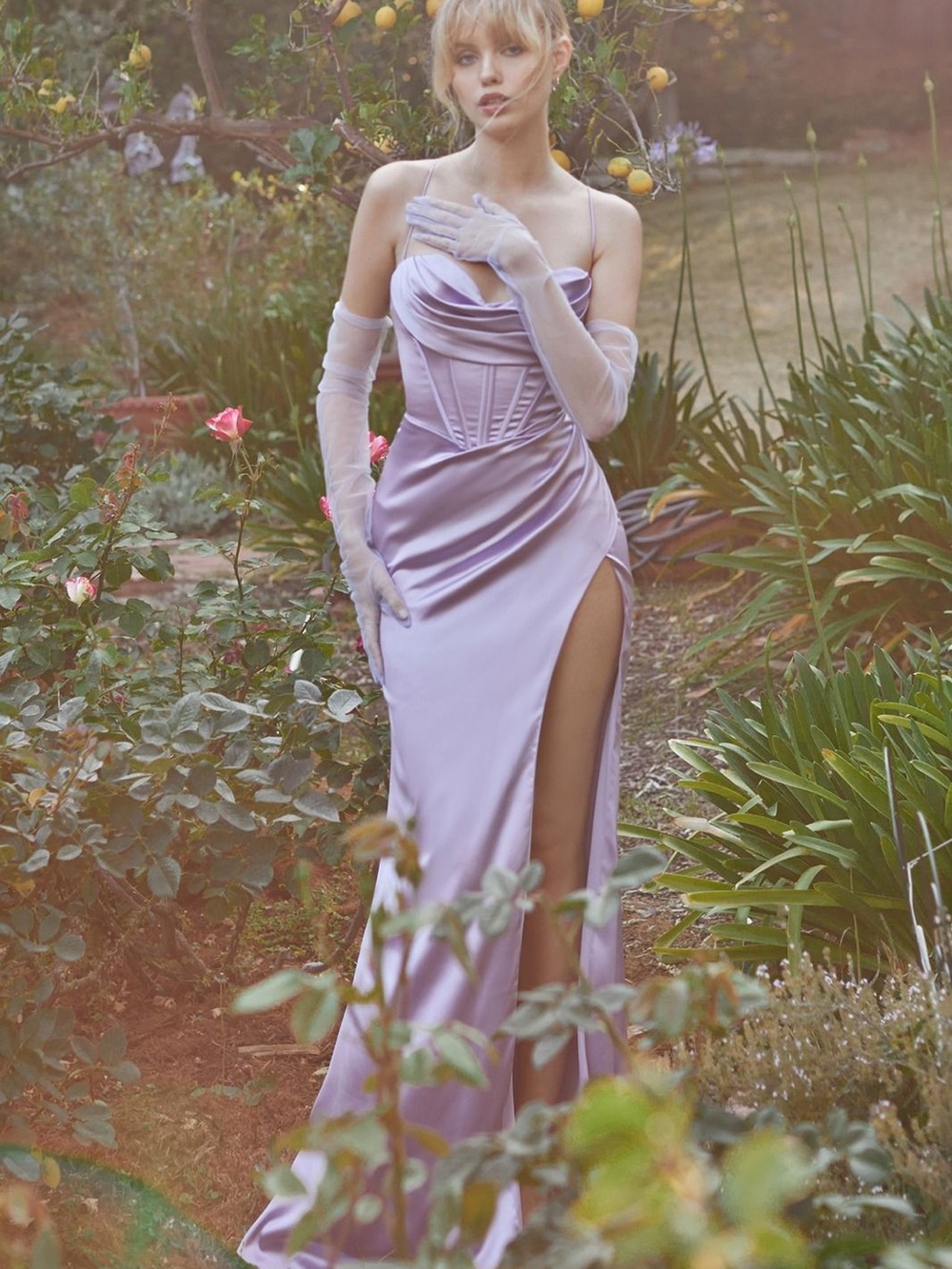 Cinderella Divine Ladivine 7483 Lavender Purple Satin Corset Maxi Dress Size 6